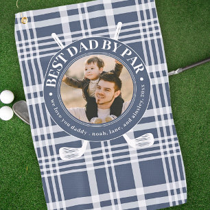 Best Dad By Par Buffalo Plaid Fathers Day Photo Golf Towel