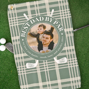 Best Dad By Par Buffalo Plaid Fathers Day Photo Golf Towel