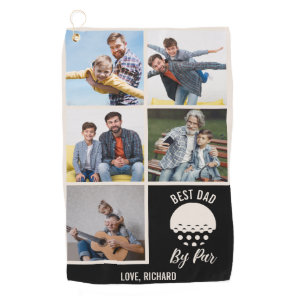 Best Dad By Par Custom 5 Photo Collage Golf Towel