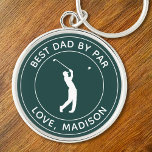 Best Dad By Par Custom Golfer Name Personalized Keychain<br><div class="desc">Customize the text, and easily create your personalized keychain. Click EDIT, then click EDIT BACKGROUND to change the background color. You can TRANSFER this DESIGN on other Zazzle products and adjust it to fit most Zazzle items. Standard Studio designs are made in high-resolution graphics for a professional print. Thank you...</div>