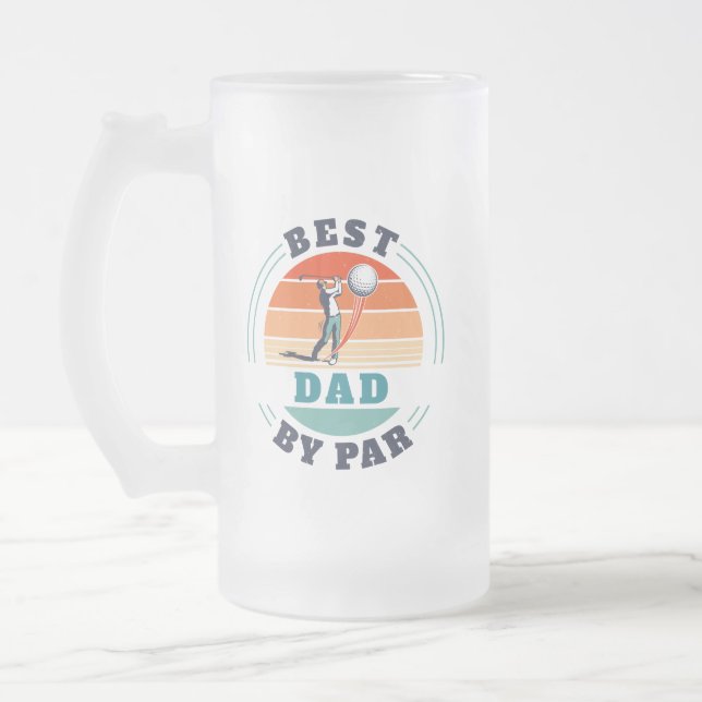 Best Dad By Par Custom Keepsake Frosted Glass Beer Mug (Left)