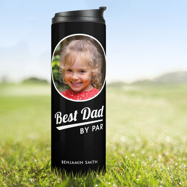 Best Dad By Par Custom Kid's Photo Golf Black Thermal Tumbler (Creator Uploaded)