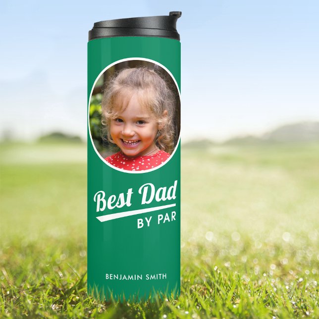 Best Dad By Par Custom Kid's Photo Golf Green Thermal Tumbler (Creator Uploaded)