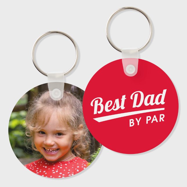 Best Dad By Par Custom Kid's Photo Golf Red Keychain (Creator Uploaded)