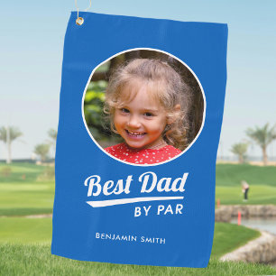 Best Dad By Par Custom Kid's Photo Name Blue Golf Towel
