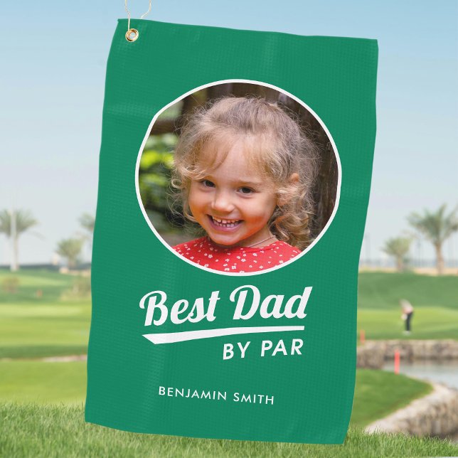 Best Dad By Par Custom Kid's Photo Name Green Golf Towel (Creator Uploaded)