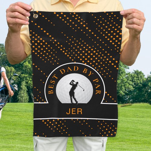 Best Dad By Par Custom Male Golfer Black Orange Golf Towel