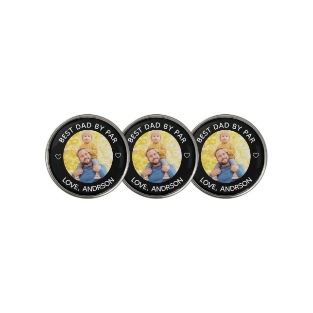 Best Dad By Par Custom Name Photo Father's Day  Golf Ball Marker (3 Up)