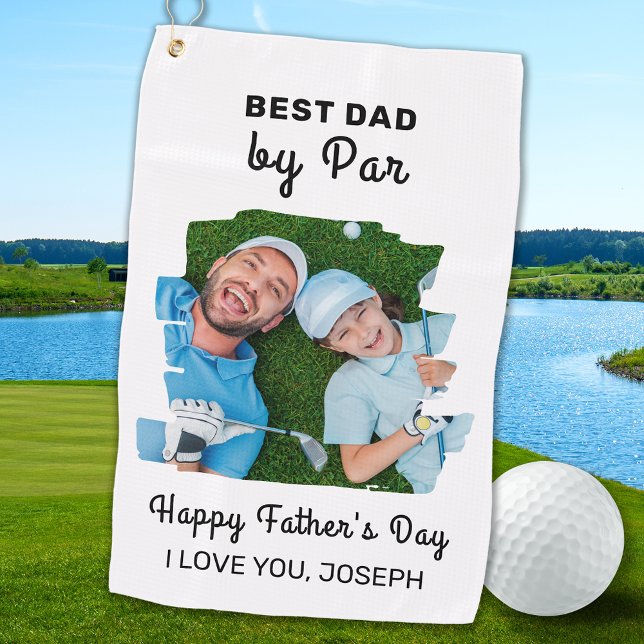 Best Dad By Par Custom Photo Happy Father's Day  Golf Towel (Creator Uploaded)