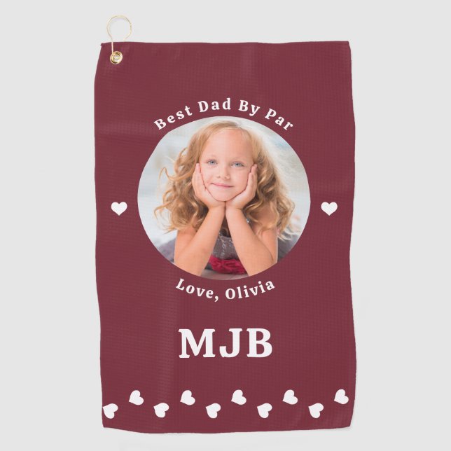 Best DAD By Par Custom Photo Modern Red Golf Towel (Front)