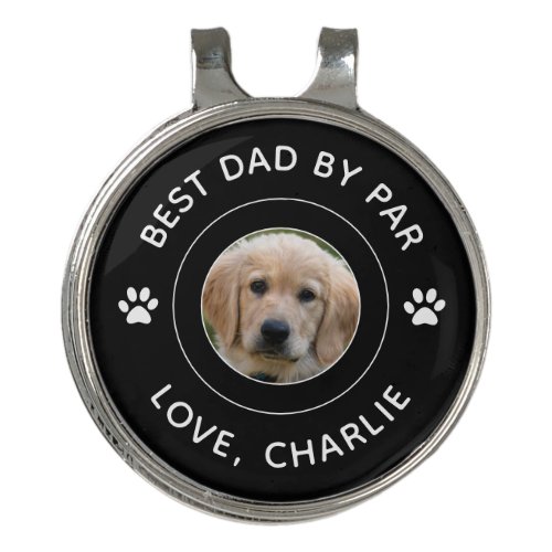 Best Dad By Par Dog Paw Print Photo Text Golf Pun Golf Hat Clip