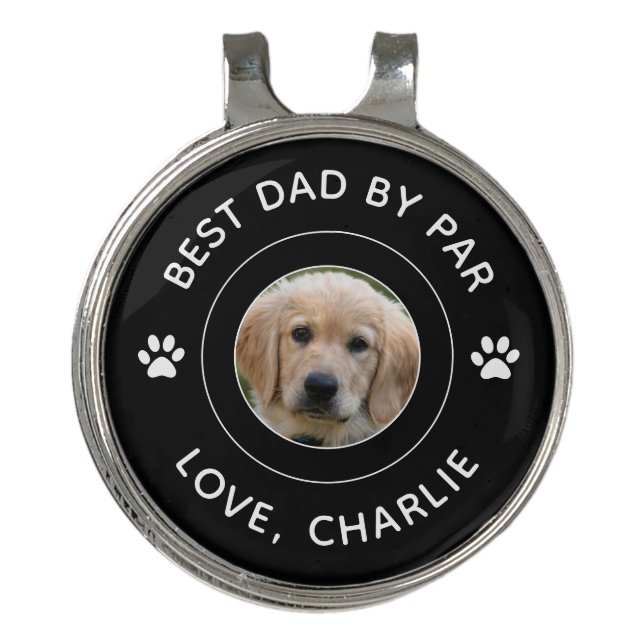 Best Dad By Par Dog Paw Print Photo Text Golf Pun Golf Hat Clip (Front)
