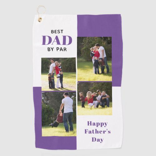 Best Dad By Par four photos purple Fathers Day Golf Towel