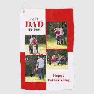 Best Dad By Par four photos red Father's Day Golf Towel
