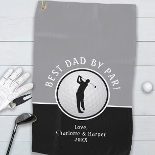 Best Dad By Par Funny Custom Black & Gray Golfer  Golf Towel