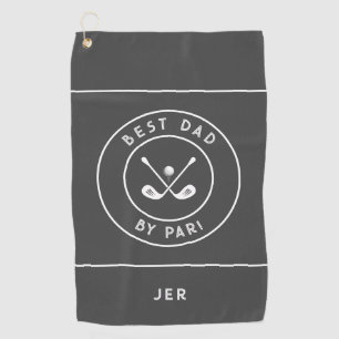 Best Dad By Par Funny Golfer Humor Charcoal Gray Golf Towel