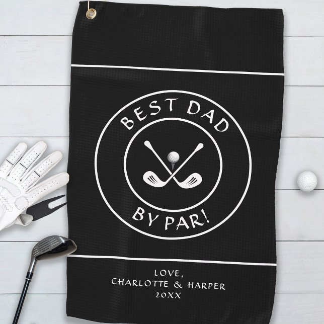 Best Dad By Par | Funny Golfer Humor Golf Black Golf Towel (Best Dad By Par | Funny Golfer Humor Golf Black Golf Towel)