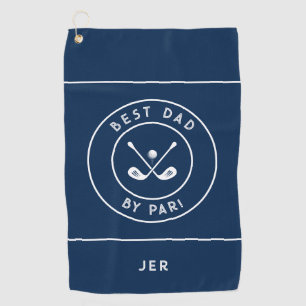 Best Dad By Par Funny Golfer Humor Navy Blue Golf Towel