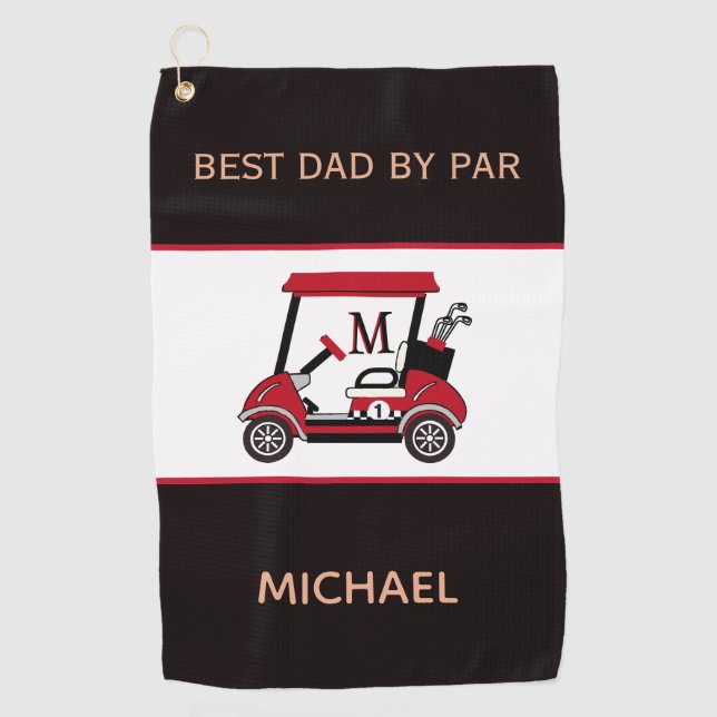 Best Dad by Par Golf Cart Monogram Name  Golf Towel (Front)