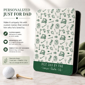 Best Dad By Par Golf Dad Custom Names Hand-drawn  Kindle Cover