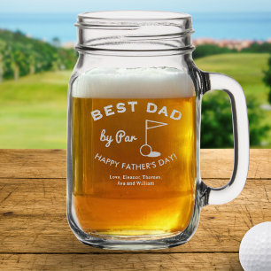 Best Dad by Par Golf Lover Father's Day Custom Mason Jar W/ Handle