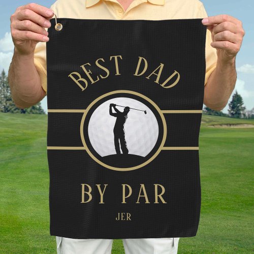 Best Dad By Par Golf Quote Monogrammed Black Gold Golf Towel