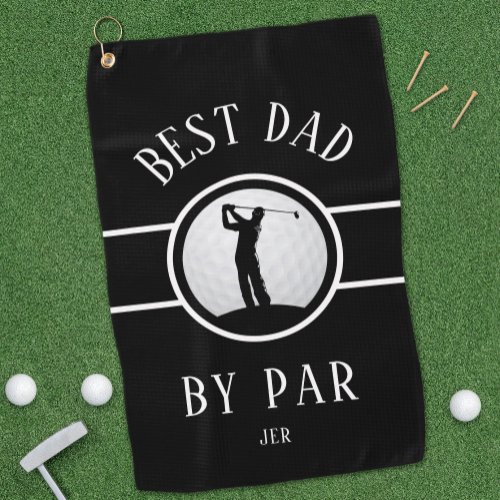 Best Dad By Par Golf Quote Monogrammed Black White Golf Towel