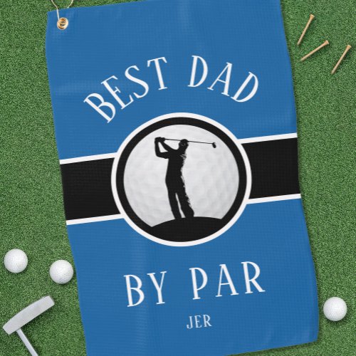 Best Dad By Par Golf Quote Monogrammed Blue Black Golf Towel