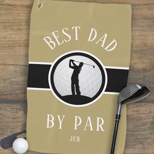 Best Dad By Par Golf Quote Monogrammed Gold Black Golf Towel