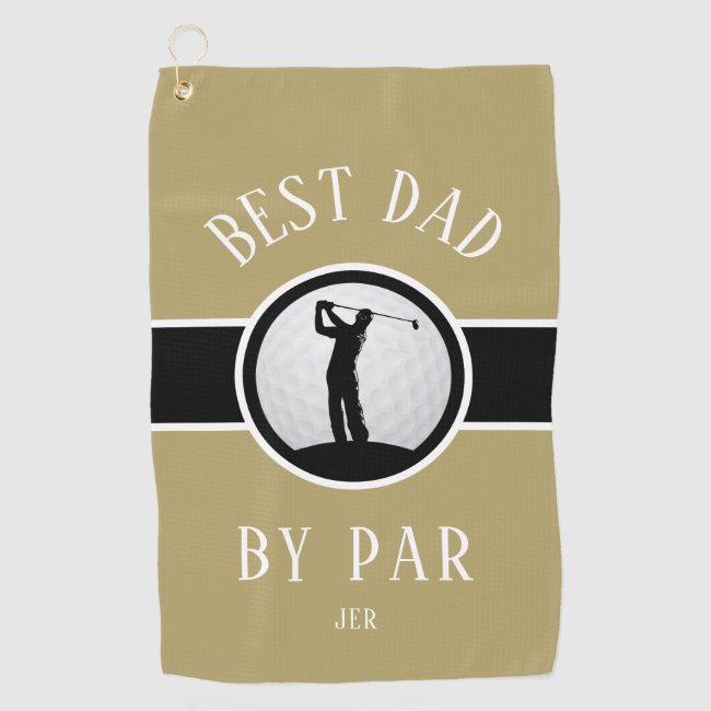 Best Dad By Par Golf Quote Monogrammed Gold Black Golf Towel