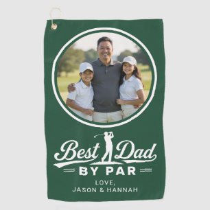 Best Dad By Par Golfer Father Photo Modern Green Golf Towel