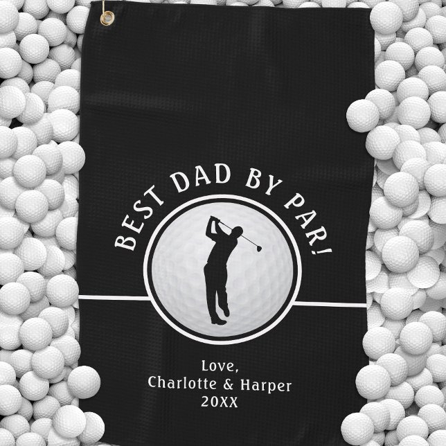 Best Dad By Par Golfer Male Black & White Custom Golf Towel (Best Dad By Par Golfer Male Black & White Custom Golf Towel)