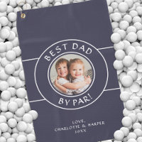 Best Dad By Par Golfer Photo Fun Gift Blue Custom Golf Towel
