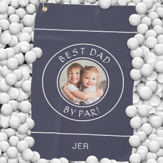 Best Dad By Par Golfer Photo Gift Cute Blue White Golf Towel