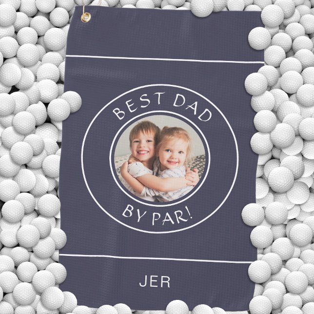 Best Dad By Par Golfer Photo Gift Cute Blue White Golf Towel (Best Dad By Par Golfer Photo Gift Cute Blue White Golf Towel)