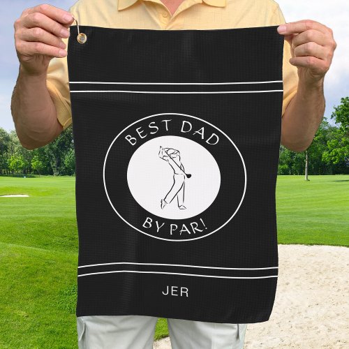 Best Dad By Par Golfer Pro Funny Black White Male  Golf Towel