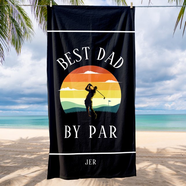 Best Dad By Par Golfer Silhouette Black White Beach Towel (Best Dad By Par Golfer Silhouette Black White Beach Towel)