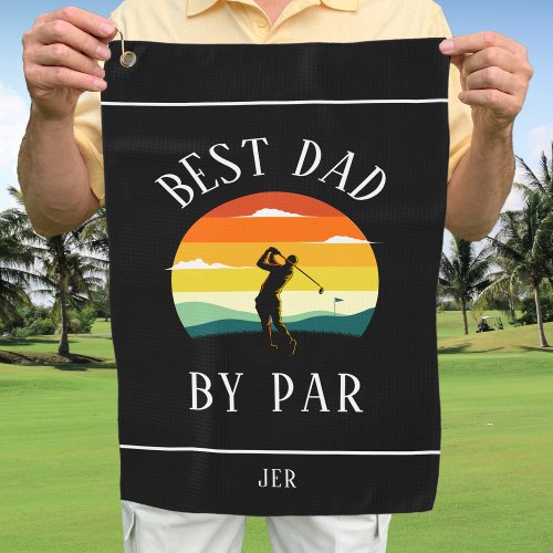 Best Dad By Par Golfer Silhouette Black White Golf Towel