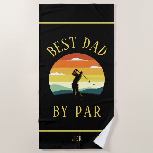 Best Dad By Par Golfer Silhouette Black Yellow Beach Towel