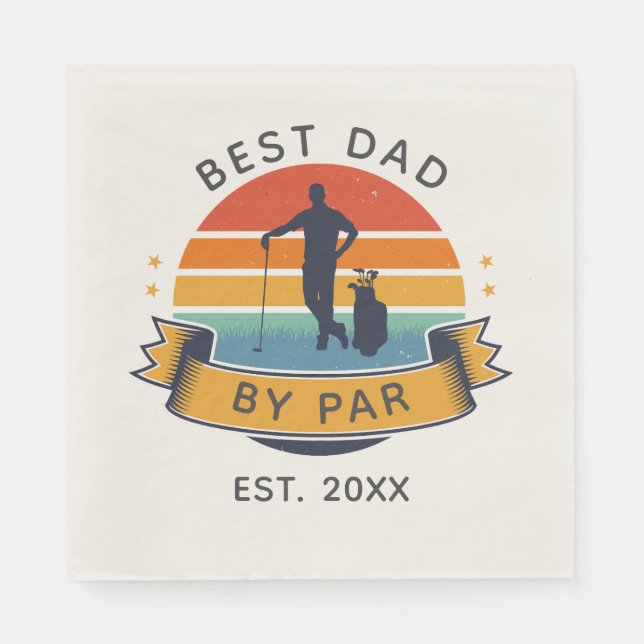 Best Dad By Par Golfing Fathers Day Retro Party Napkins (Front)