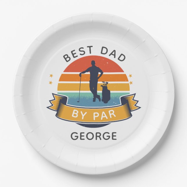 Best Dad By Par Golfing Sports Lover Birthday Paper Plates (Front)