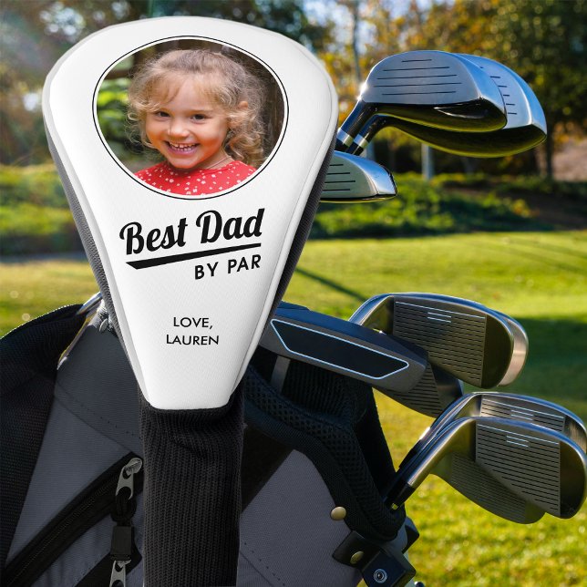 Best Dad By Par Kid's Photo Name White Golf Head Cover (Creator Uploaded)