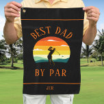 Best Dad By Par Modern Golfer Silhouette Black Fun Golf Towel<br><div class="desc">Best Dad By Par golf quote design in trendy orange font features a male golfer silhouette set on a colorful modern sunset graphic image all on a black background. Personalize with template to add custom monogrammed initials or short line of text. If you have any questions regarding this or any...</div>