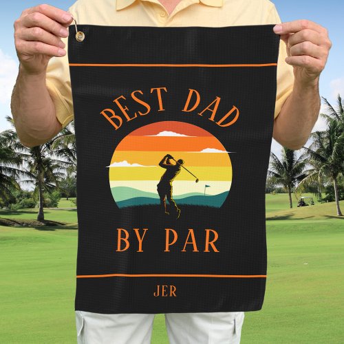 Best Dad By Par Modern Golfer Silhouette Black Fun Golf Towel