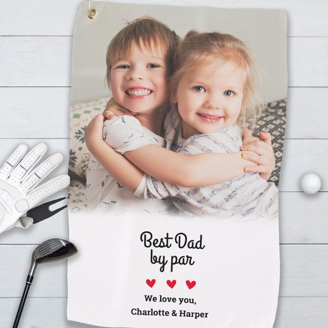 Best Dad By Par Modern Photo Custom Father’s Day  Golf Towel (Fun Custom Photo Best Dad By Par Fathers Day Golfer Golf Towel)