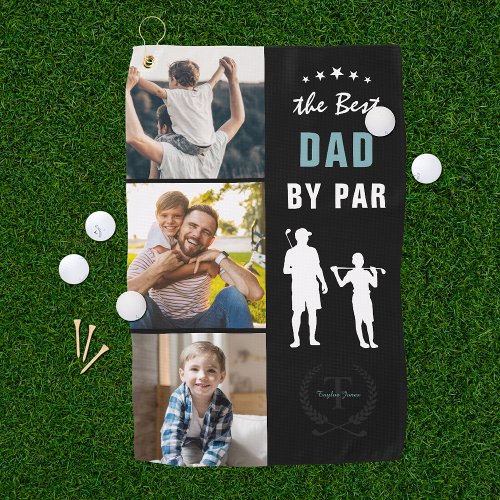 Best Dad By Par  Monogram Photo Collage Golf Towel