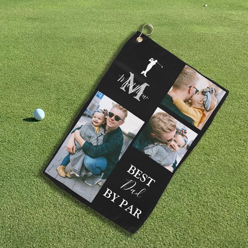 Best Dad By Par  Personalized 3 Photo Golf Towel