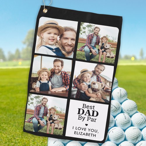 Best DAD By Par _ Personalized 5 Photo Collage Golf Towel