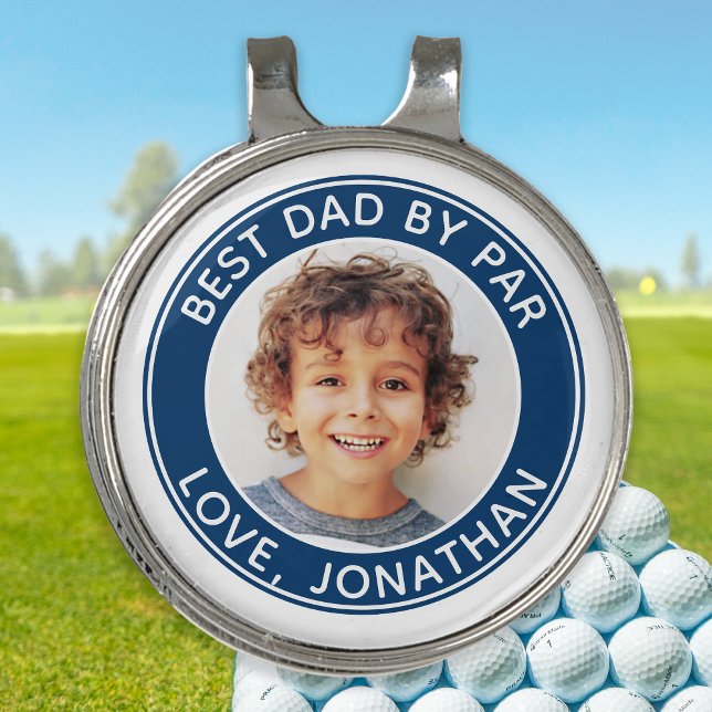 Best Dad By Par Personalized Modern Golfer Photo G Golf Hat Clip (Creator Uploaded)