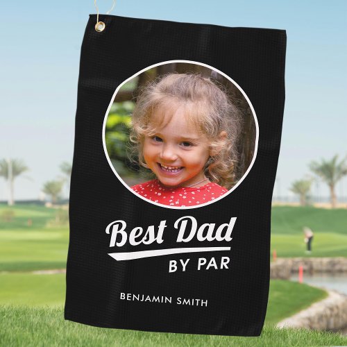 Best Dad By Par Personalized Photo Black Golf Towel